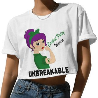 Cerebral Palsy Warrior Strong Women Green Ribbon Cerebral Palsy Cerebral Palsy Awareness Women Cropped T-shirt - Monsterry