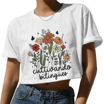Cultivando Bilingues Dual Language Crew Bilingual Teacher Women Cropped T-shirt - Monsterry