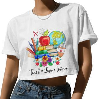 Cute Teach Love Inspire Graphic Teachers Women Cropped T-shirt - Monsterry