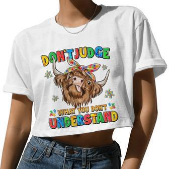 Dont Judge Understand Autism Awareness Day Cow Womens Women Cropped T-shirt - Monsterry DE