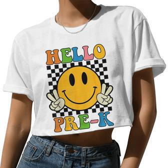 First Day Of School Hello Prek Teacher For Women Girl Women Cropped T-shirt - Monsterry DE