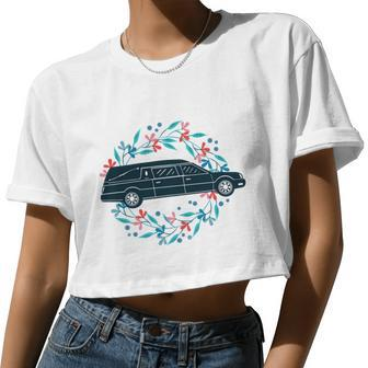 Floral Hearse Car Women Cropped T-shirt - Monsterry DE