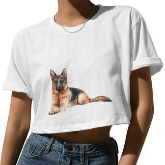 German Shepherd Watercolor Dog V2 Women Cropped T-shirt - Monsterry