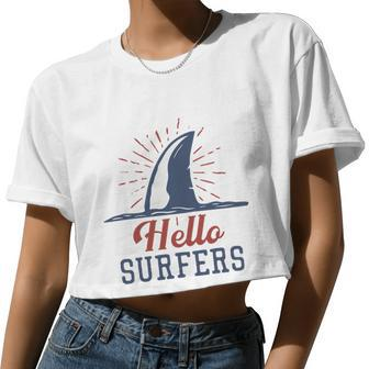 Hello Surfers With Shark Fins Women Cropped T-shirt - Monsterry CA