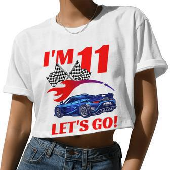 Kids 11 Year Old 11Th Racing Racecar Birthday Party Boys Girls Women Cropped T-shirt - Monsterry