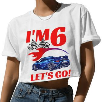 Kids 6 Year Old 6Th Racing Racecar Birthday Party Boys Girls Women Cropped T-shirt - Monsterry