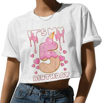 Kids Birthday Girl 5 Years Ice Cream It's My 5Th Birthday Women Cropped T-shirt - Monsterry AU