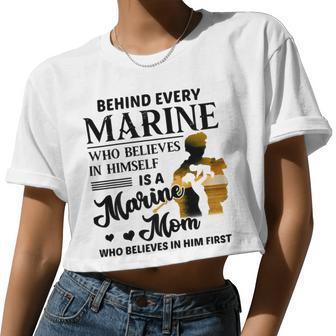 Marine Who Believes Himself Is A Marine Mom Veteran's T Shirt Women Cropped T-shirt - Monsterry AU