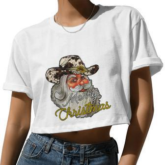 Merry Christmas Santa Cowboy Women Cropped T-shirt - Monsterry DE