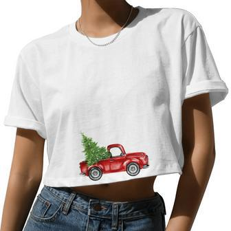 Merry Christmas Y'all Vintage Christmas Truck Green Women Cropped T-shirt - Monsterry AU