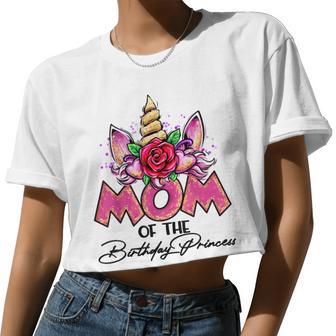 Mom Of The Birthday Princess Unicorn Matching Family Mommy Women Cropped T-shirt - Monsterry AU