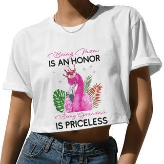 Being Mom Is An Honor Being Grandma Is Priceless Flamingo Women Cropped T-shirt - Monsterry AU