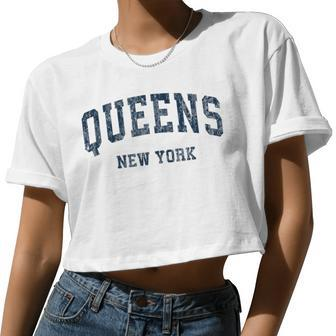 Queens New York Ny Vintage Varsity Sports Navy Women Cropped T-shirt - Monsterry AU