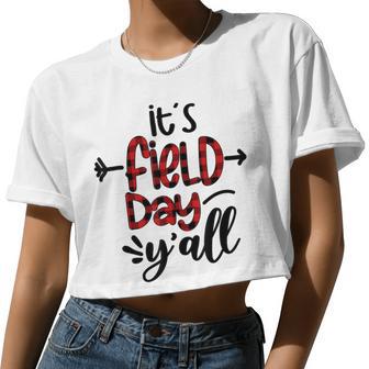 Red Plaid It's Field Day Y'all Teacher Women Cropped T-shirt - Monsterry