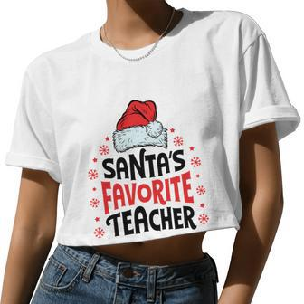 Santa's Favorite Teacher Christmas Women Men Santa Hat Women Cropped T-shirt - Monsterry AU