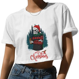 Skeleton Merry Christmas Xmas Women Cropped T-shirt - Monsterry AU