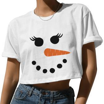 Snowman Shirt For Women Eyelashes Glasses Christmas Winter Women Cropped T-shirt - Monsterry