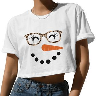 Snowman Shirt For Women Eyelashes Leopard Glasses Christmas Women Cropped T-shirt - Monsterry UK