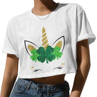 Unicorn Face St Patrick's Day Girls Women Cropped T-shirt - Monsterry DE