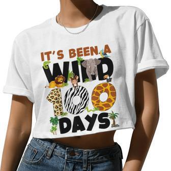 Wild 100 Days Safari Jungle 100Th Day Of School Boys Girls Women Cropped T-shirt - Monsterry DE