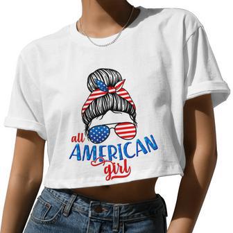 Cute All American Girl Usa Flag Women Cropped T-shirt - Monsterry UK