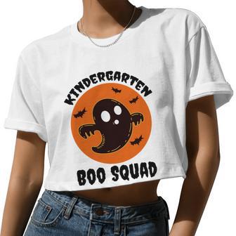 Kindergarten Boo Squad Halloween Teacher Student Ideas Women Cropped T-shirt - Monsterry