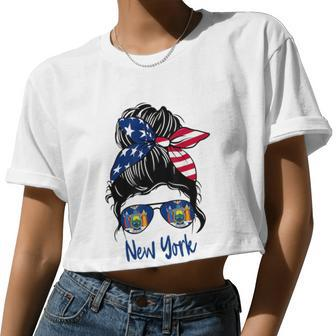 New York Girl New York Flag State Girlfriend Messy Bun Women Cropped T-shirt - Monsterry DE