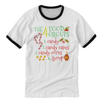 The 4 Elf Food Groups Christmas Candy Cane Cotton Ringer T-Shirt - Monsterry CA