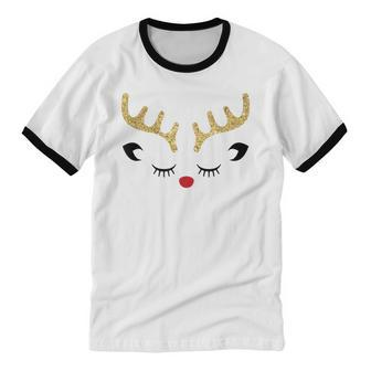 Cute Christmas Reindeer Red Nose Girls Holiday T Cotton Ringer T-Shirt - Monsterry DE