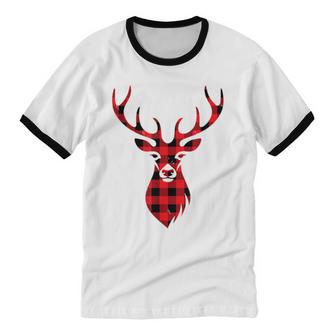 Christmas Idea Deer Red Plaid Family Matching Cotton Ringer T-Shirt - Monsterry UK