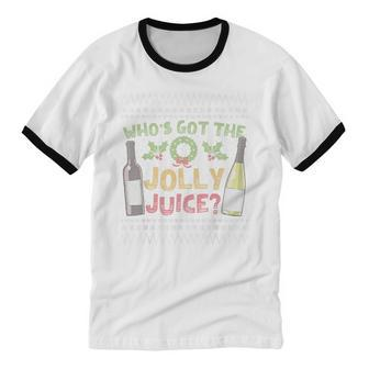 Jolly Juice Christmas Ugly Drinking Cotton Ringer T-Shirt - Monsterry