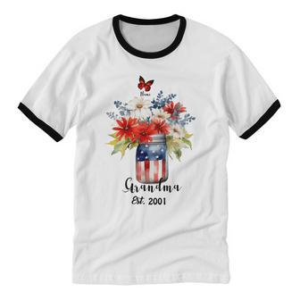 4Th Of July Shirt Personalized Grandma Shirt Custom 4Th Of July Nana Flower With Grandchild Names 4Th Of July Grandma Shirt Patriotic Cotton Ringer T-Shirt - Monsterry UK