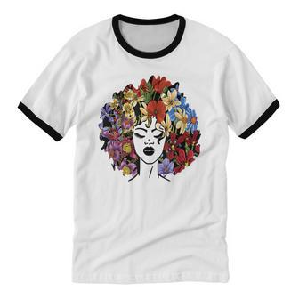 Black Queen Lady Curly Natural Afro African Black Hair Cotton Ringer T-Shirt - Monsterry CA
