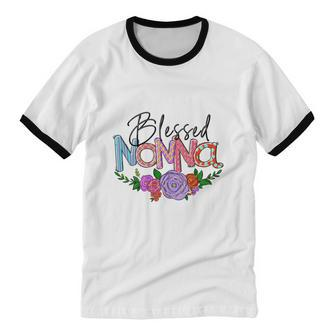 Blessed Nonna Graphic First Time Grandma Shirt Plus Size Shirts For Girl Mom Son Cotton Ringer T-Shirt - Monsterry