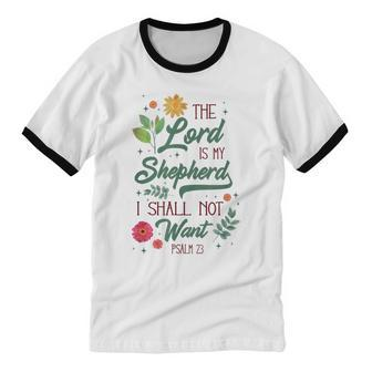 Christian Bible Verse The Lord Is My Sheperd Psalm 23 Flower Cotton Ringer T-Shirt - Monsterry UK