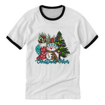 Christmas Vibes Snowman Christmas Trees Cotton Ringer T-Shirt - Monsterry