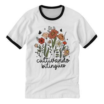 Cultivando Bilingues Dual Language Crew Bilingual Teacher Cotton Ringer T-Shirt - Monsterry