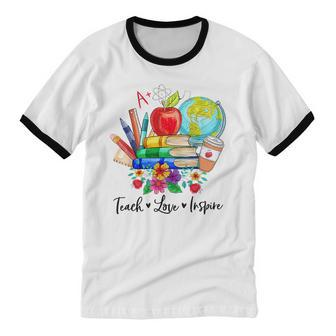 Cute Teach Love Inspire Graphic Teachers Cotton Ringer T-Shirt - Monsterry