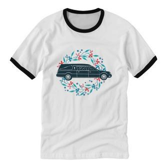 Floral Hearse Car Cotton Ringer T-Shirt - Monsterry AU