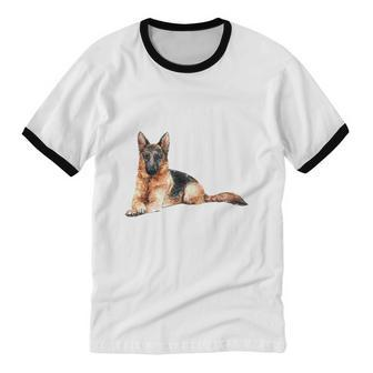 German Shepherd Watercolor Dog Cotton Ringer T-Shirt - Monsterry