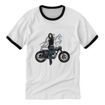 Girl With Vintage Car Cotton Ringer T-Shirt - Monsterry