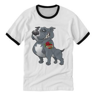 Grey Pitbull I Love Mom Cotton Ringer T-Shirt - Monsterry DE