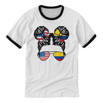Half American Half Colombian Girl Usa Colombia Flag Patriot Cotton Ringer T-Shirt - Monsterry CA