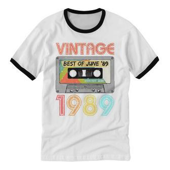 June 1989 30Th Birthday Mens Womens Vintage 1989 Cotton Ringer T-Shirt - Monsterry UK