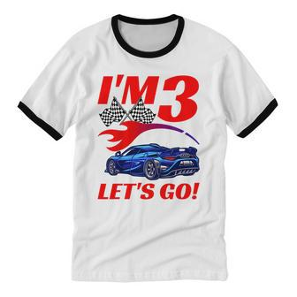 Kids 3 Year Old 3Rd Racing Racecar Birthday Party Boys Girls Cotton Ringer T-Shirt - Monsterry UK