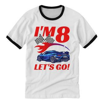 Kids 8 Year Old 8Th Racing Racecar Birthday Party Boys Girls Cotton Ringer T-Shirt - Monsterry AU