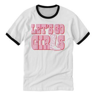 Let's Go Girls Cowgirl Boot Bachelorette Party Matching Cotton Ringer T-Shirt - Monsterry CA