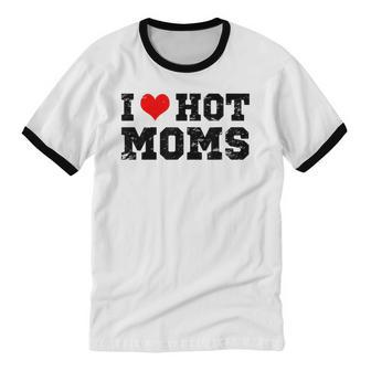 I Love Hot Moms Red Heart Love Moms Cotton Ringer T-Shirt - Monsterry UK