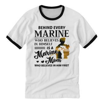 Marine Who Believes Himself Is A Marine Mom Veteran's T Shirt Cotton Ringer T-Shirt - Monsterry