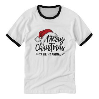 Merry Christmas Ya Filthy Animals Christmas V2 Cotton Ringer T-Shirt - Monsterry